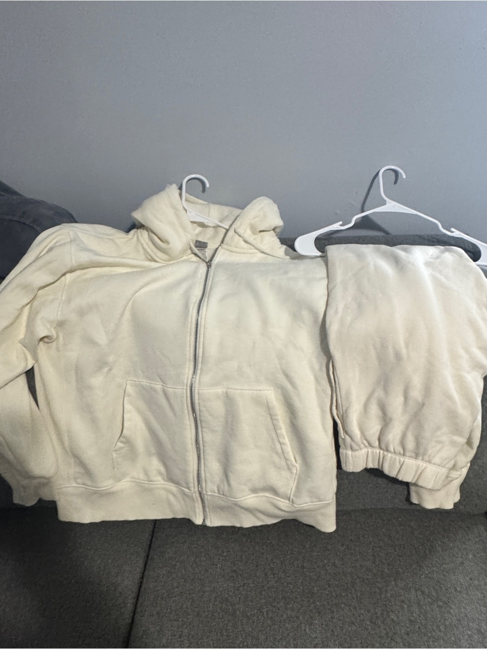 PINK Victoria's Secret Cream Zip Hoodie and Joggers Set